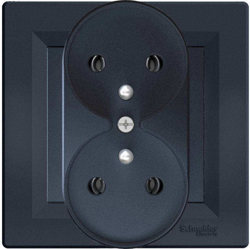 Gniazdo podwójne Schneider Electric Asfora z uziemieniem antracyt bez ramki