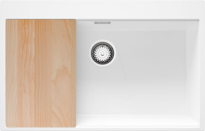 Zlewozmywak Oslo PRIMAGRAN Nablatowy 78x50cm do szafki od 80cm, Biały + Syfon + Deska, S596, 1 szt.