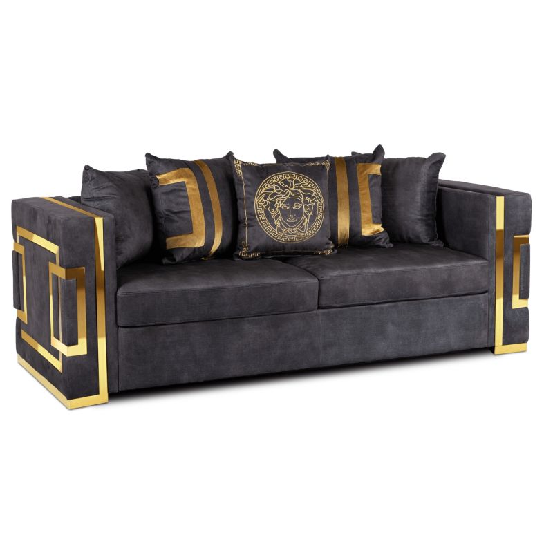 Sofa Pallazo 3S Mebel Elite Trzyosobowa Czarna Złota Welurowa Nowoczesna Glamour 1 szt