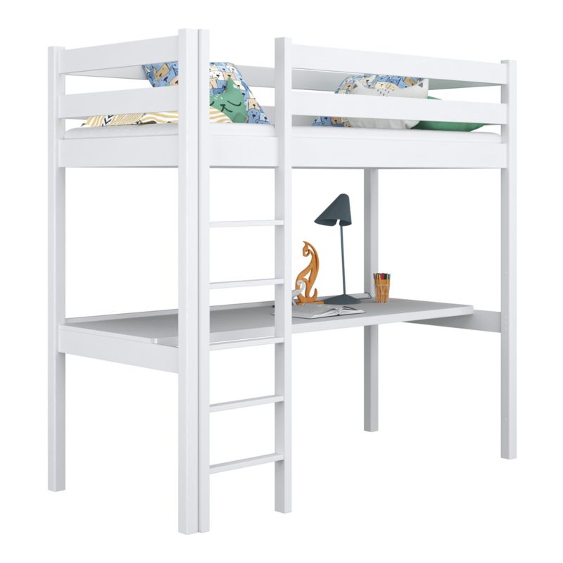 Drewniane łóżko N-WOOD na antresoli z biurkiem N05 biały 100x200 1szt.