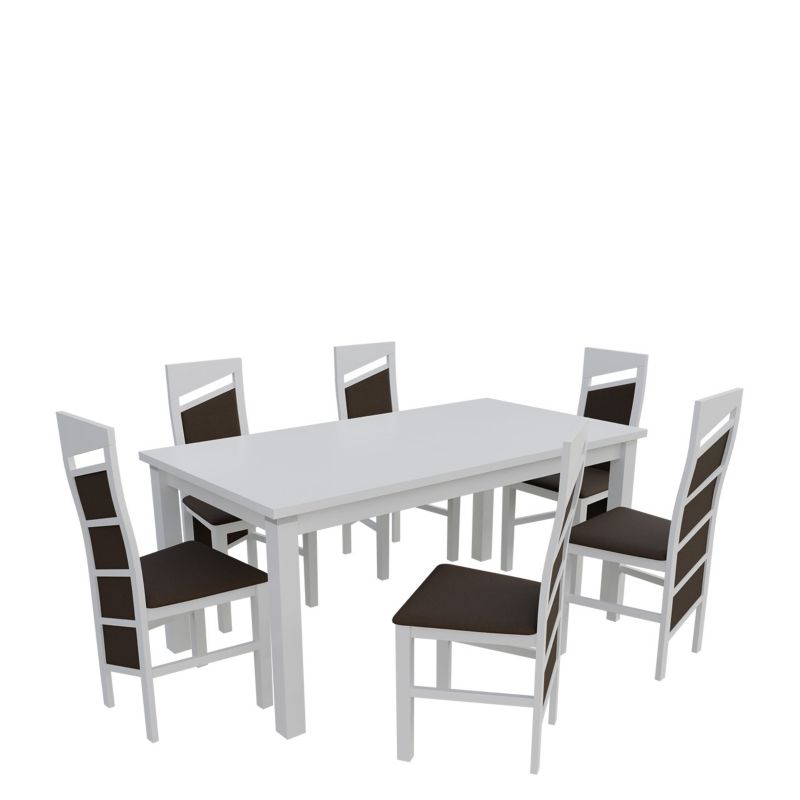 Zestaw RO48 MIRJAN 24 Stół rozkładany S18-L-S 80x160/200 + 6 krzeseł K61 biały + gorzka czekolada 1 kpl.