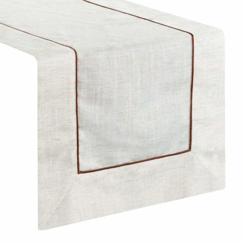 Bieżnik NATU 9 Eurofirany 40 x 180 cm beżowy z dodatkiem lnu z ozdobną listwą i wypustką 1 szt.