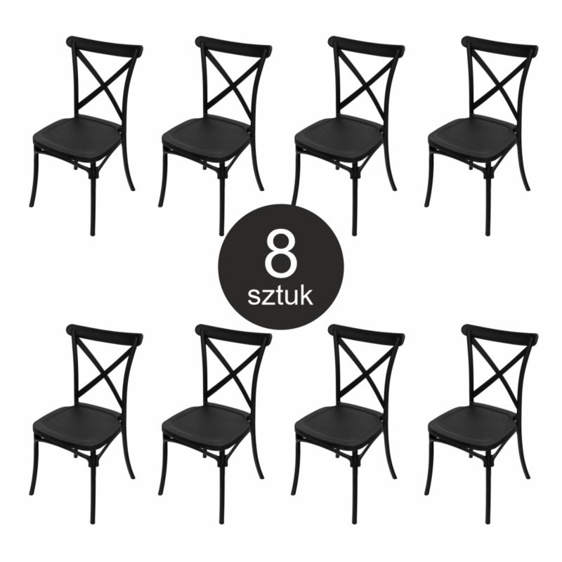 Krzesło Furvero Boho PP bankietowe industrialne + poduszka ekoskóra czarne zestaw 8szt.