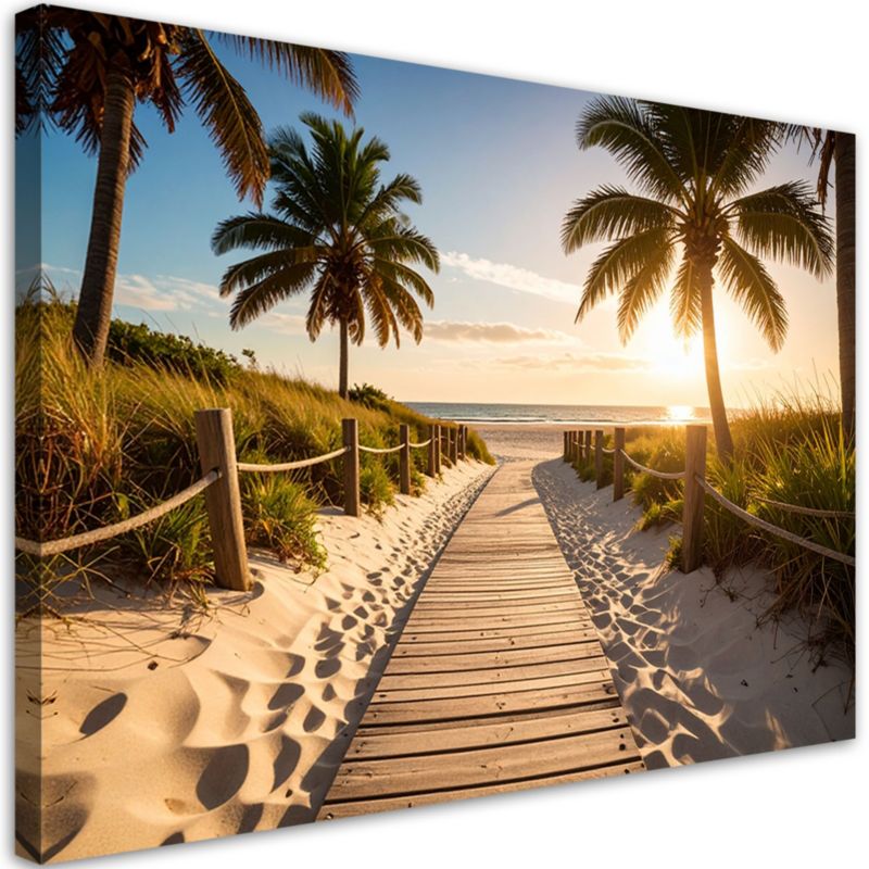 Obraz do salonu sypialni jadalni Feeby Ścieżka na plażę Krajobraz Palmy 90x60cm 1szt