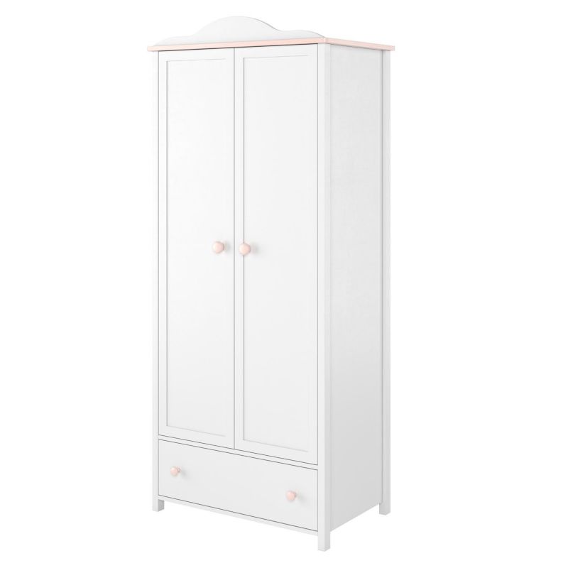Szafa dwudrzwiowa z półkami i drążkiem Bettso Laura wysoka z różowymi dodatkami biały 1szt.