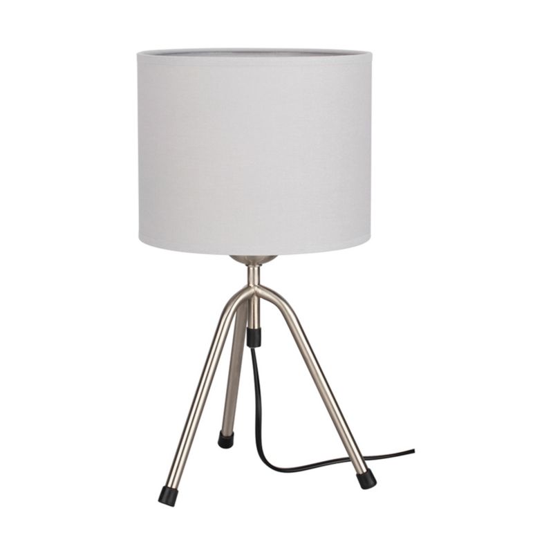 Lampa Stołowa SPOT Light 1xE27 Max.40W Klasyczne Połączenie Satyny z Jasnoszarą Tkaniną, Polski Producent, 1 szt.