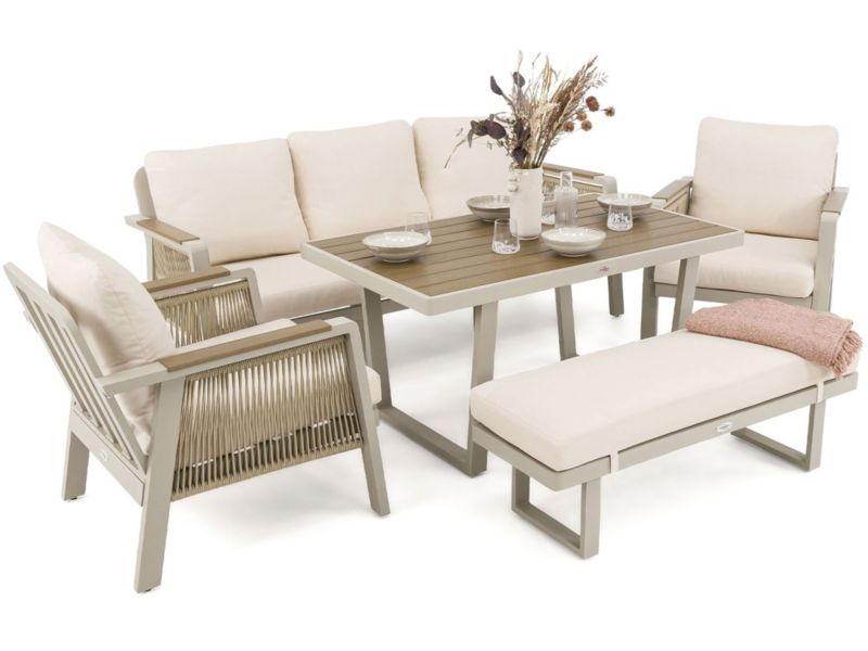 Zestaw mebli ogrodowych MebleMWM PROVENCE aluminium beżowy imitacja drewna poduszki beżowe 1 kpl.