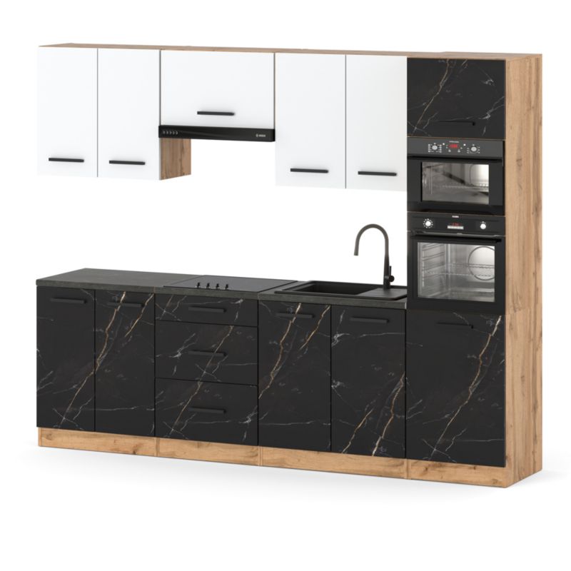 Zestaw Kuchenny Hurtownia-Mebli Z Blatem Kuchnia Marra 260cm Dąb Wotan Biały Mat/San Sebastian 260x47x217 cm 1szt.