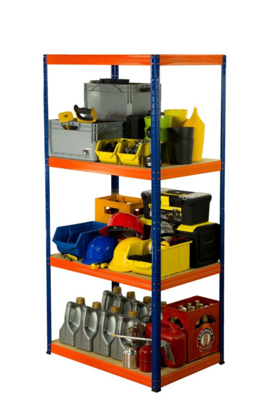 Regał metalowy MODO24 magazynowy garażowy niebiesko-pomarańczowy helios 180x75x45cm 4 półki po 175 kg 1 szt.