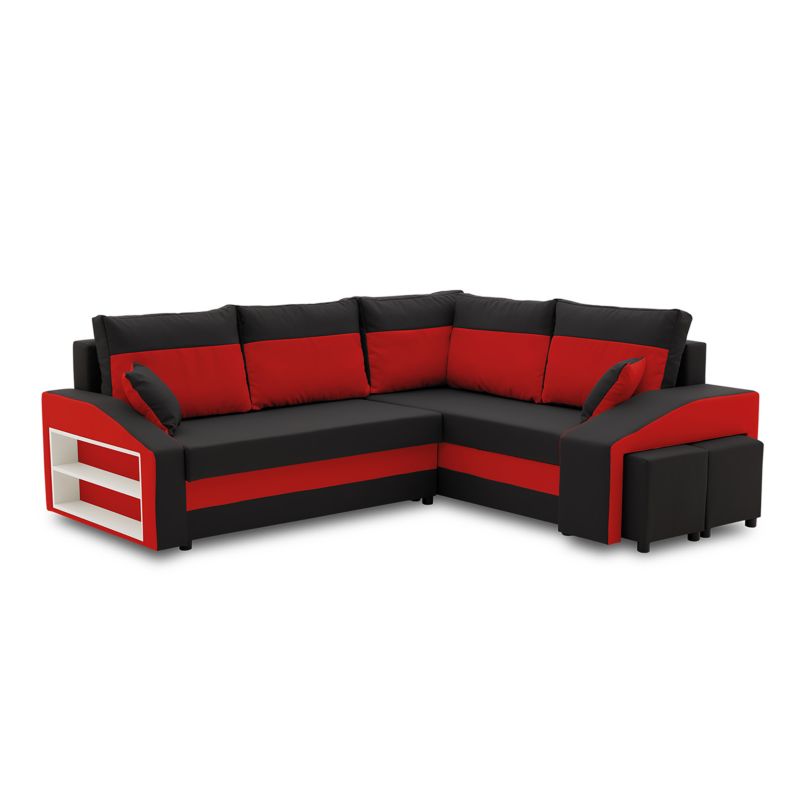Narożnik TYLETEGOTU do salonu prawy pufy w prawym LUSSO mikrofaza czarny czerwony 1 szt