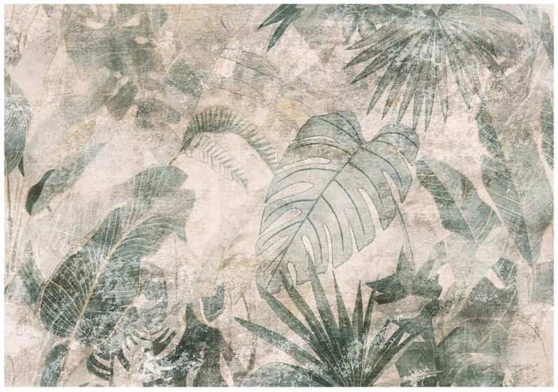 Fototapeta WALLARENA Do Sypialni Salonu Winylowa Liście Vintage Beton Beżowy 368x254 cm 16312W8 1 szt.