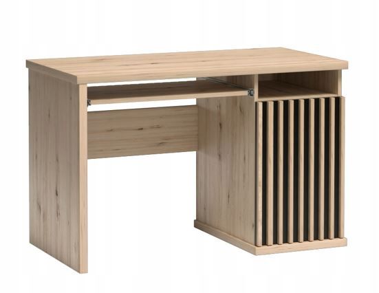 Biurko Furnidea 120 cm z wysuwaną półką dąb artisan czarny lamele CALI 1 szt.