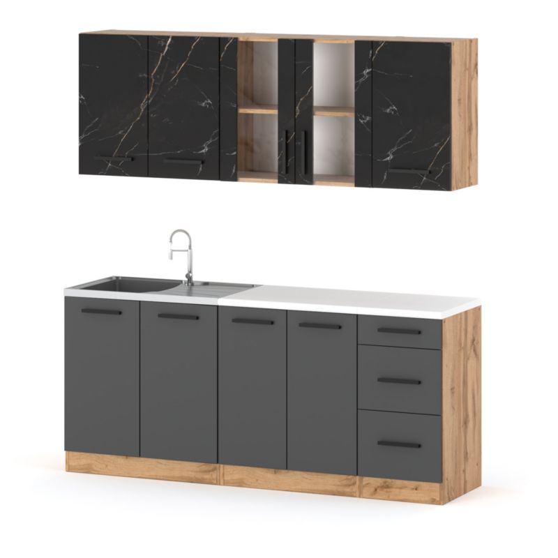 Zestaw Kuchenny Hurtownia-Mebli Z Blatem Kuchnia Rest 200cm Dąb Wotan San Sebastian/Szary Mat 200x47x145 cm 1szt.