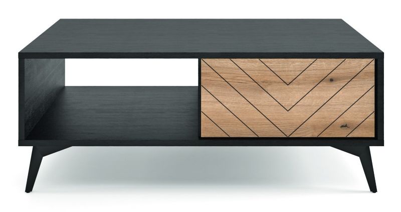 Stolik kawowy prostokątny Fargo INTESI z szufladą i półką loftowy do salonu dąb czarny 1 szt.