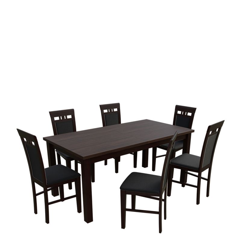 Zestaw RO17 MIRJAN 24 Stół rozkładany S18-L 80x160/200 + 6 krzeseł K41 orzech + czarna ekoskóra 1 kpl.