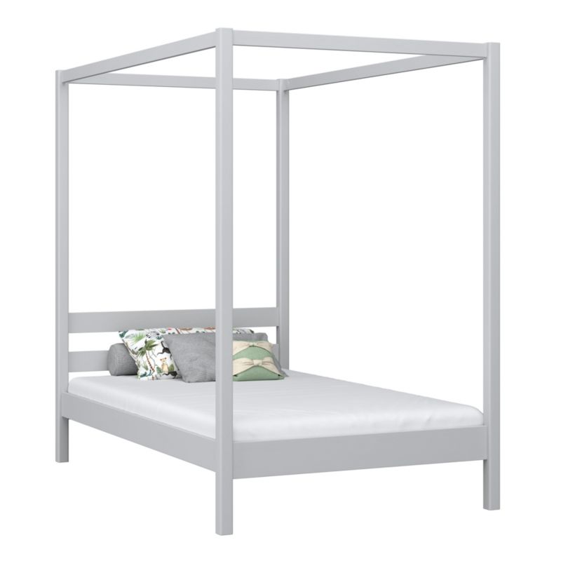 Drewniane łóżko N-WOOD pojedyncze z baldachimem N01 popielaty 80x180 1szt.