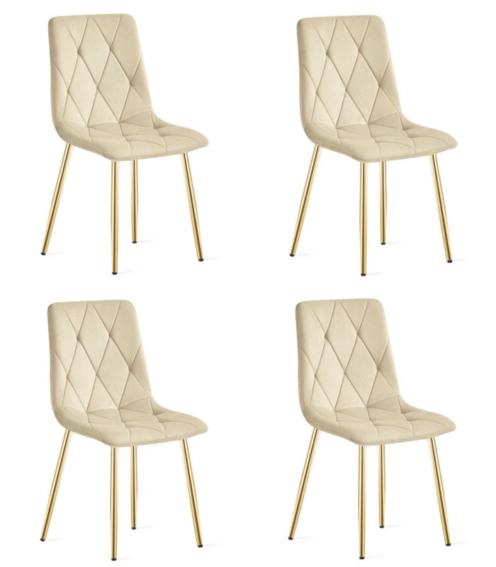 Krzesło EDANTI, jasny beż aksamit, nogi kolor złoty 4 szt.