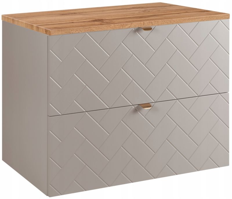 Szafka pod umywalkę Furnidea 80 cm czarna wisząca z blatem dąb wotan frezowane szuflady Trend 1 szt.