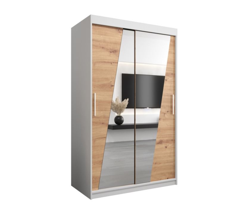 Szafa przesuwna Garderoba Abiks RHOMB 120 biały mat + dąb artisan 1 szt.