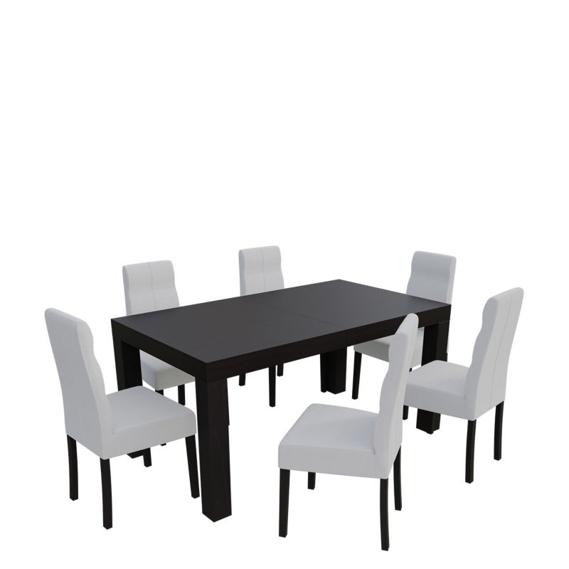 Zestaw RO47 MIRJAN 24 Stół rozkładany SF-25 90x160/210 + 6 krzeseł K63 wenge + biała ekoskóra 1 kpl.