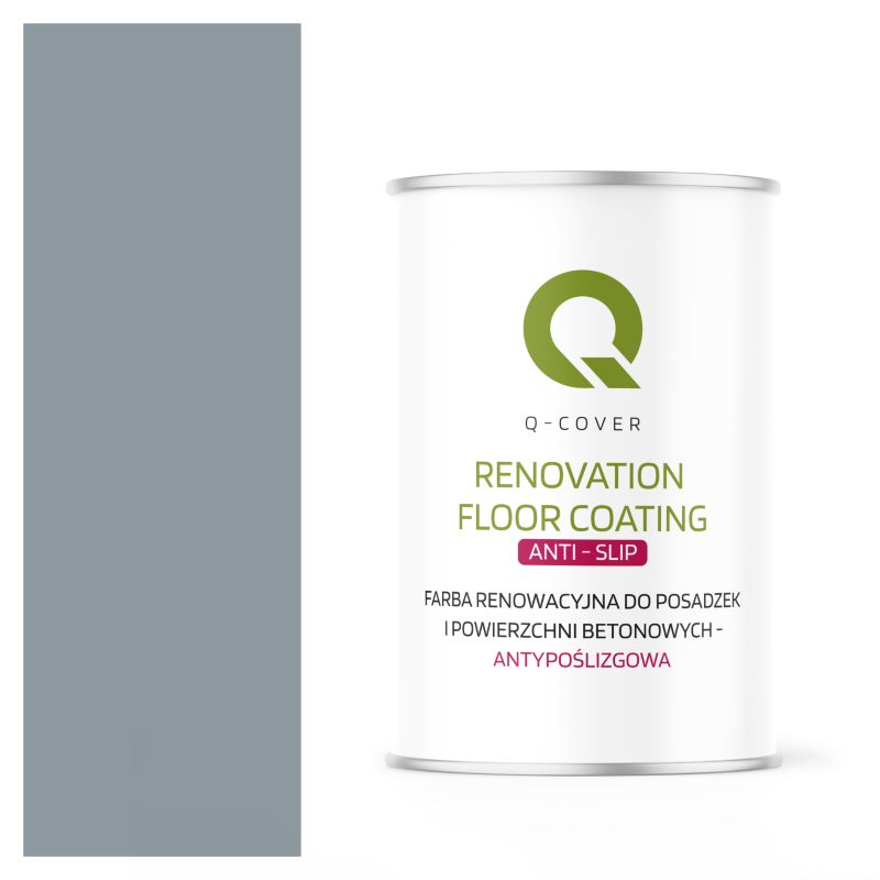 Farba Antypoślizgowa do Posadzek i Powierzchni Betonowych Renowacyjna Q-Cover Szaro-Błękitny RAL7001 1L