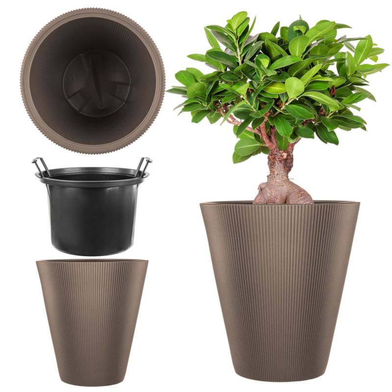 Doniczka KADAX plastikowa z wkładem tłoczeniami brązowa 32,5 x 29,5 cm 1 szt.