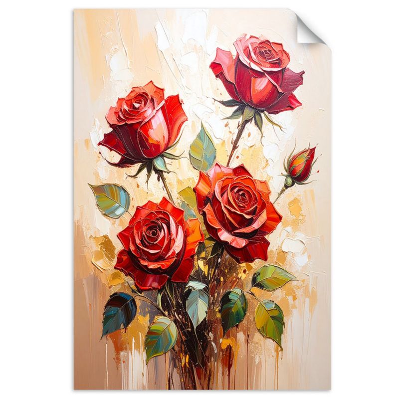 Naklejki samoprzylepne do salonu sypialni Feeby Czerwone Róże Kwiaty beżowe tło 30x45cm 1szt