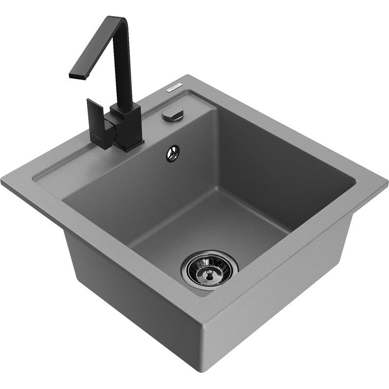 Zlewozmywak granitowy 1-komorowy Mexen Vito z baterią kuchenną Rita szary - 6503-71-670300-50 1 szt.