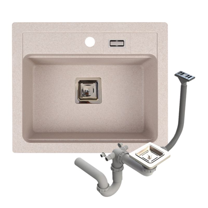 Zlewozmywak granitowy Brenor York beżowy 59 x 50 cm jednokomorowy z syfonem manualnym 1 szt