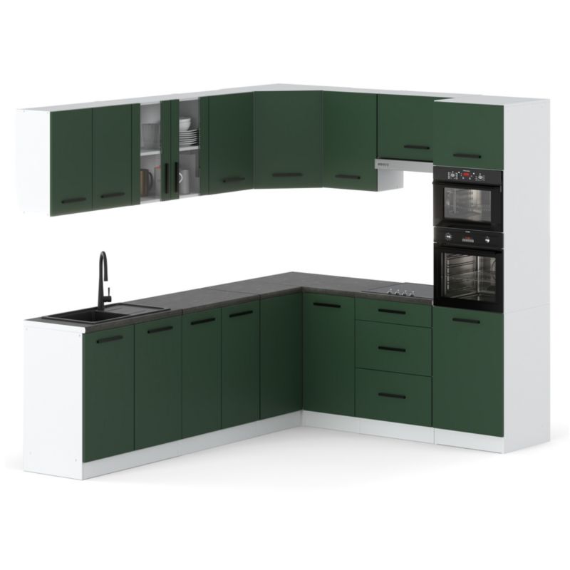 Zestaw Kuchenny Hurtownia-Mebli Z Blatem Kuchnia Marra Narozna 460cm Biały Mat Butelkowa Zieleń 460x47x145 cm 1szt.