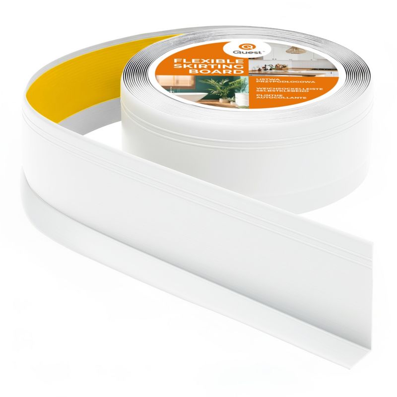 Listwa przypodłogowa samoprzylepna PCV, elastyczna listwa cokołowa DEKOR, 70x20mm, biały, 70x20 mm, 20 m