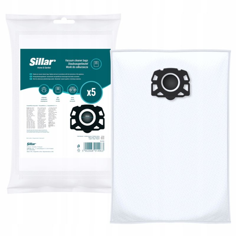 Worki do odkurzacza, Sillar, syntetyczne, antyalergiczne, z uszczelką, zamiennik do Karcher MV4-MV6 WD4-WD6 KWD4-6, 5szt