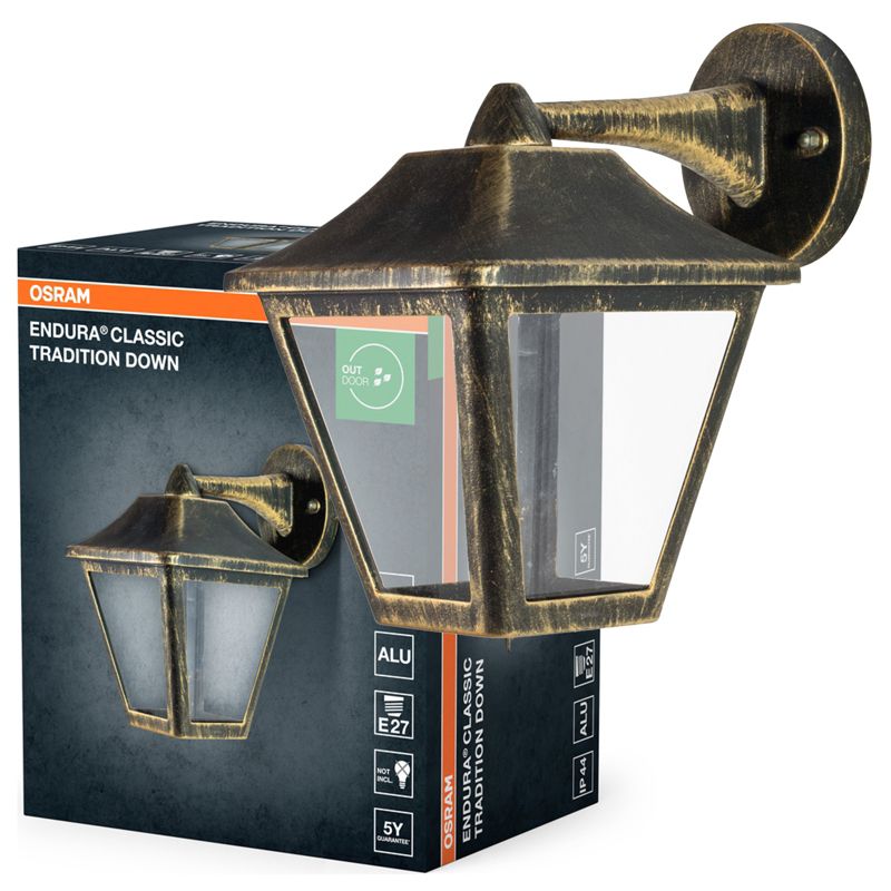 Kinkiet Ogrodowy Osram Lampa Latarnia E27 Czarny Złoty IP44 1 szt.