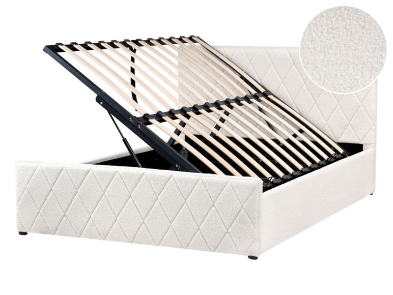 Łóżko z pojemnikiem Boucle Rochefort 140 x 200 cm Złamana biel 1 szt.