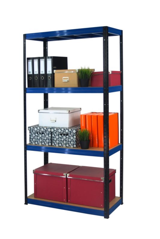 Regał metalowy MODO24 magazynowy garażowy czarno-niebieski helios 180x90x60cm 4 półki po 275 kg 1 szt.