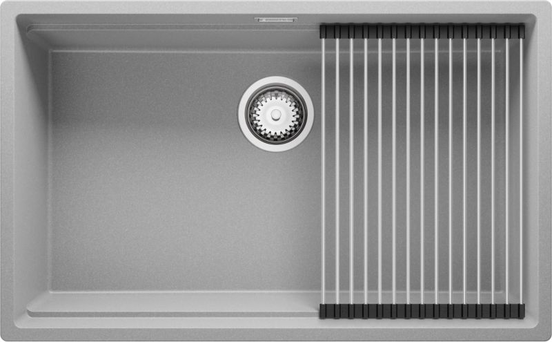 Zlewozmywak podblatowy Praga PRIMAGRAN 76x47cm do szafki od 80cm, Szary + Syfon + Zwijany ociekacz, S533, 1 szt.