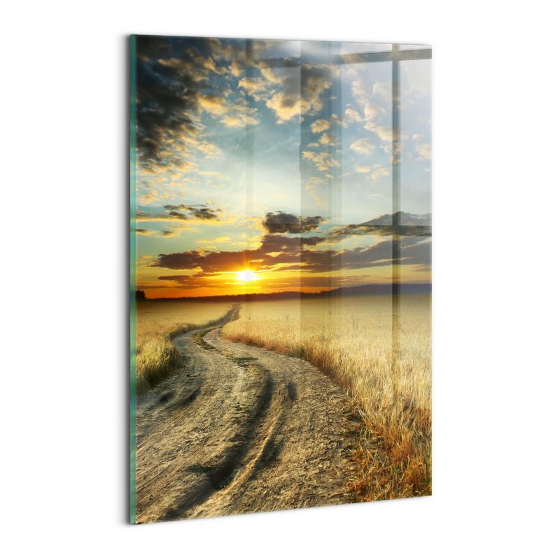 Obraz Szklany Wallfluent 30x20 cm Polna droga i zachód słońca 1 szt.