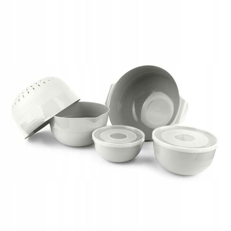 Miski KADAX Zestaw Kuchennych 7el + Durszlak 3L Plastikowe Białe 1szt.