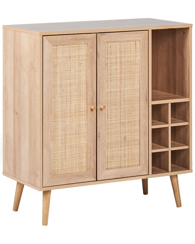 Szafka z półką na wino dwudrzwiowa fronty rattanowe jasne drewno Paget 1 szt.