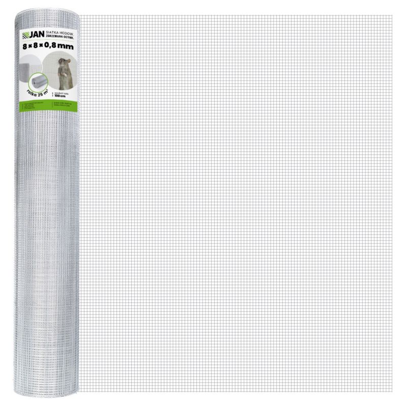 Siatka zgrzewana Z.P.H. JAN przeciw gryzoniom 8x8x0,8 25m2 hodowlana na woliery ocynk 1 szt.