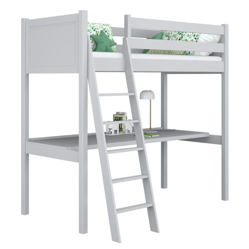 Drewniane łóżko N-WOOD na antresoli z biurkiem N04 popielaty 80x200 1szt.