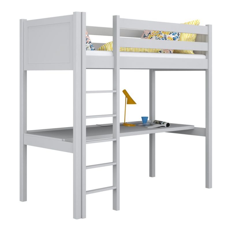 Drewniane łóżko N-WOOD na antresoli z biurkiem N06 popielaty 120x190 1szt.