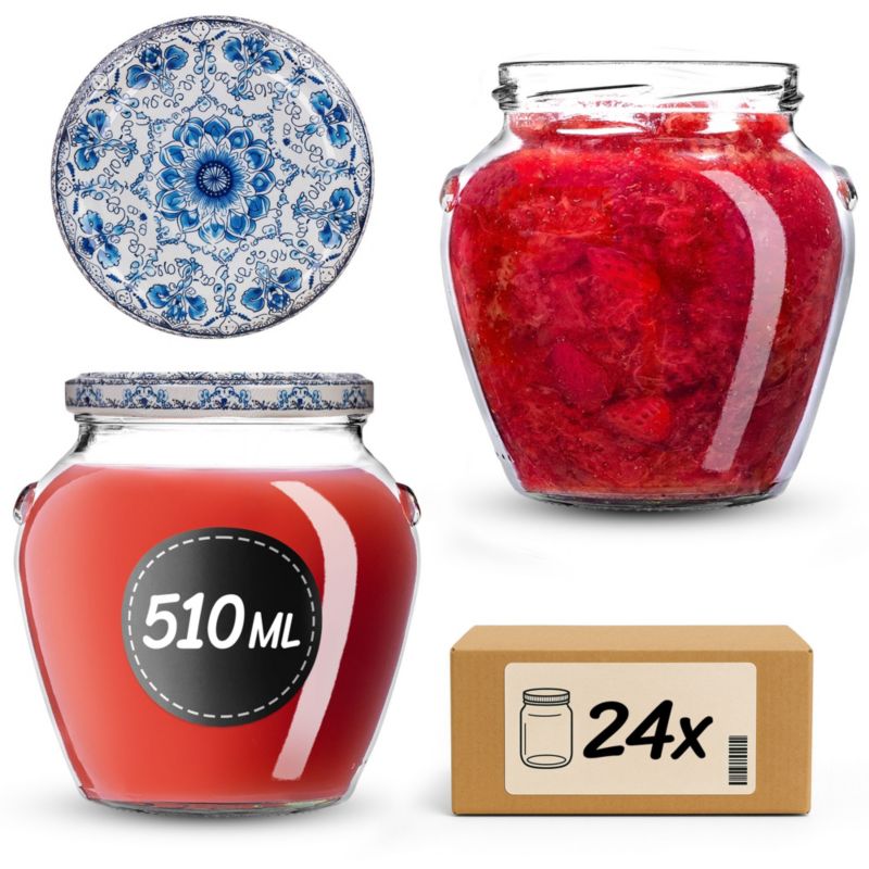 Słoiki KADAX na przetwory 510ml + wieczka "Porcelana 2" 82 mm 24 szt.