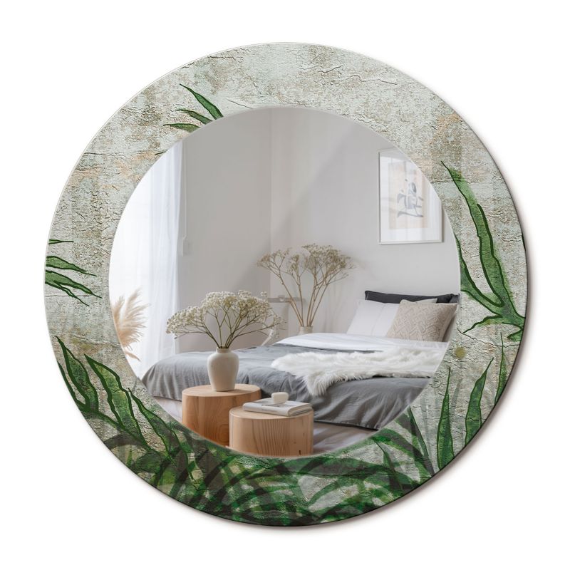 Lustro Okrągłe ArtPrintCave 50 cm Liście Paproci Ramka z Nadrukiem do Sypialni 1 szt.