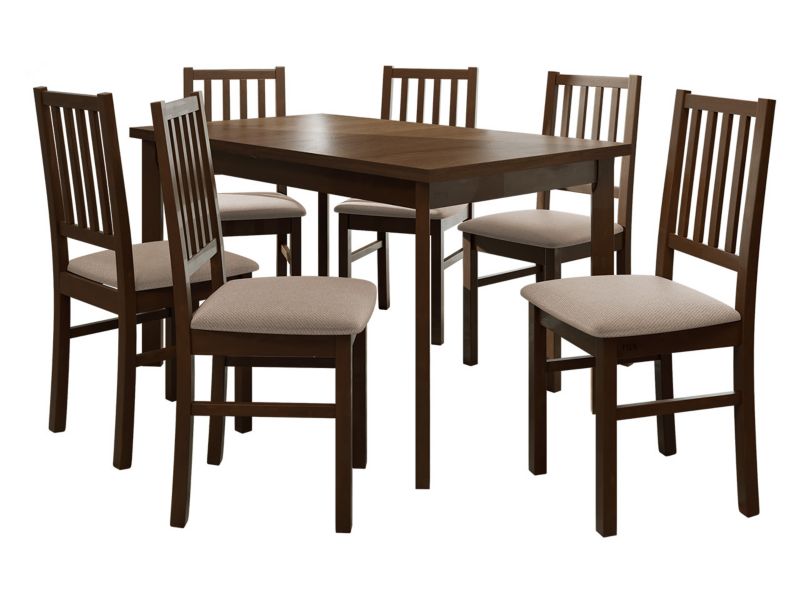 Zestaw DR15 MIRJAN 24 Stół rozkładany Modena I P 80x140/180 + 6 krzeseł Nilo 7 orzech + beżowa tapicerka 1 kpl.