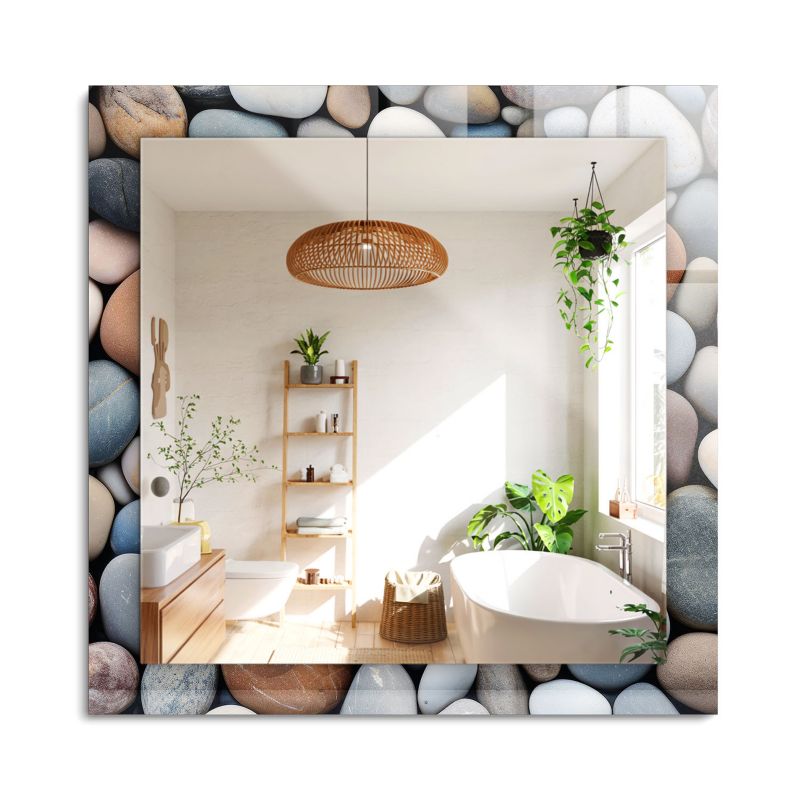 Lustro Kwadratowe ArtPrintCave 60x60 cm Kolorowe gładkie kamienie Ramka z Nadrukiem do Sypialni 1 szt.