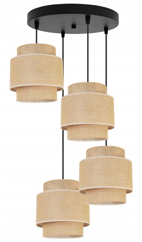Lampa sufitowa wisząca Light Home LH Boho Juta 4x E27 60W okrągły naturalny/czarny 1szt.