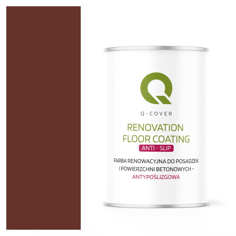 Farba Antypoślizgowa do Posadzek i Powierzchni Betonowych Renowacyjna Q-Cover Brązowo-Czerwony RAL8012 1L