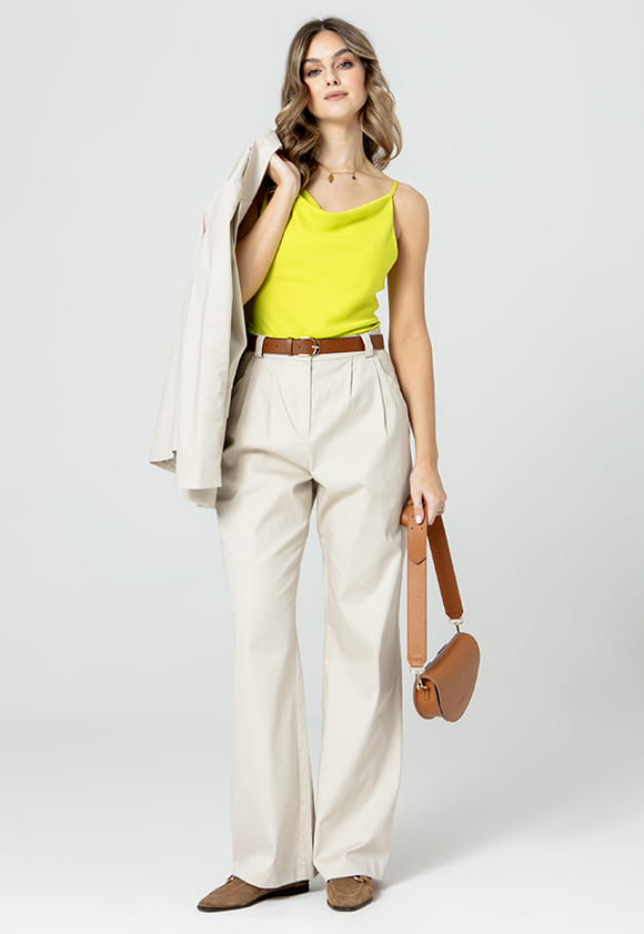 Lillow - Szerokie SPODNIE Damskie ITAN - beż, dłuższe - Materiał bawełna - Uszyto w Polsce