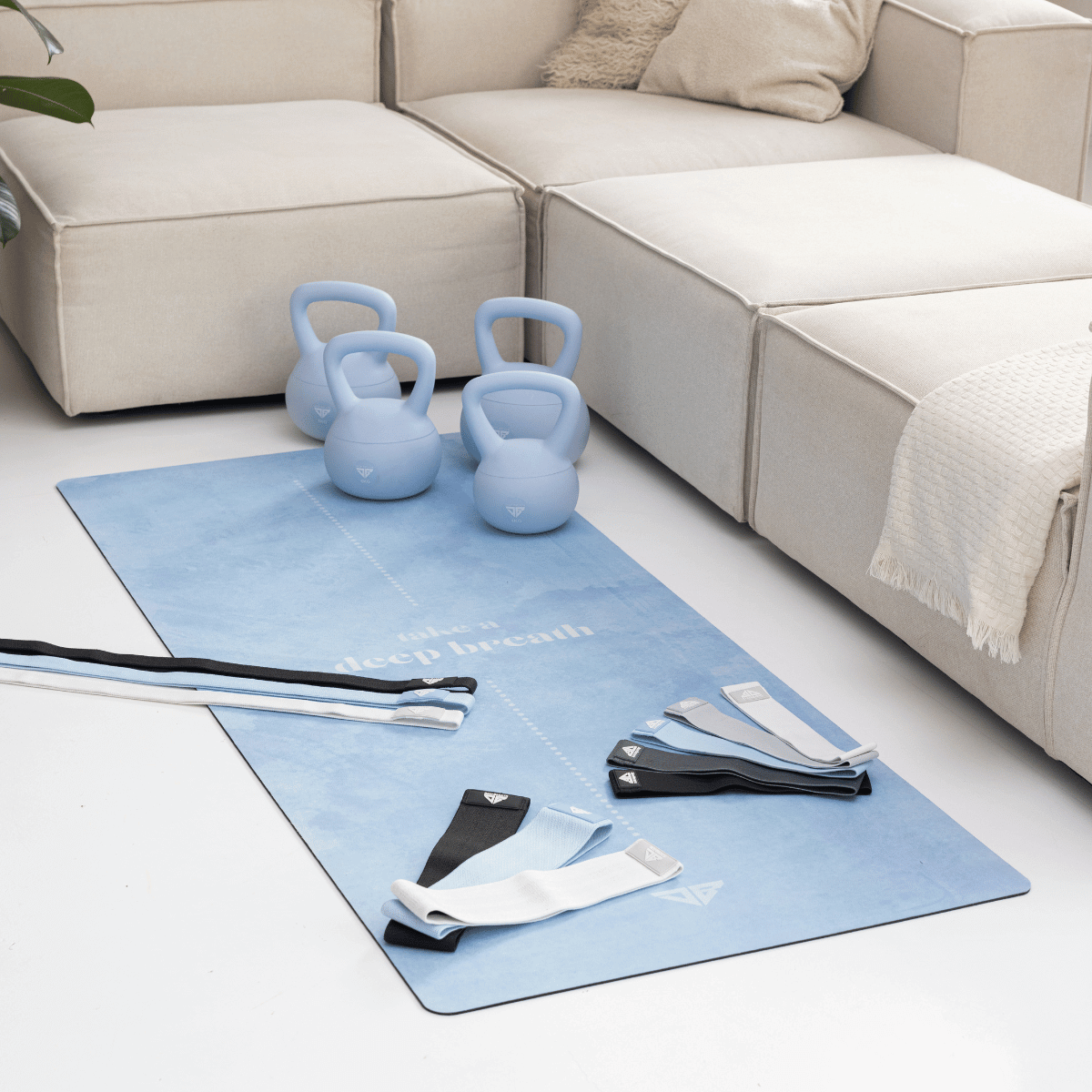 Zestaw Blue - Kettlebells, Gumy do ćwiczeń, Mata - Deep Breath